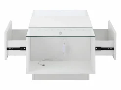 New Mesa de centro blanca - Mesa de centro con iluminación LED y 2 cajones - tapa de cristal Mesa De Centro
