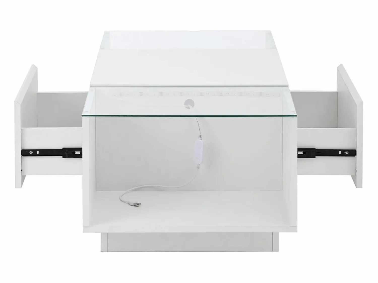New Mesa de centro blanca - Mesa de centro con iluminación LED y 2 cajones - tapa de cristal Mesa De Centro