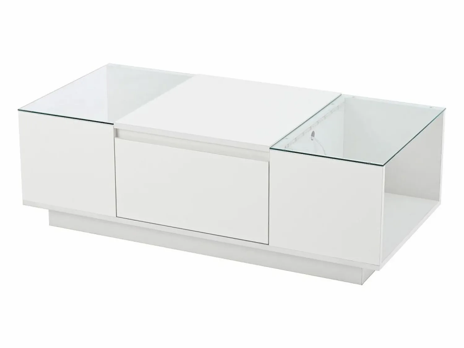 New Mesa de centro blanca - Mesa de centro con iluminación LED y 2 cajones - tapa de cristal Mesa De Centro