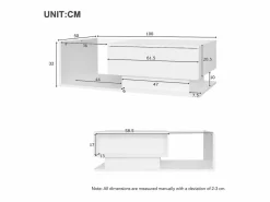 Outlet OKWISH Mesa de centro blanca de 100 x 50 cm con LED, cajón y tablero de cristal - para salón y oficina Blanco