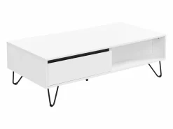 Outlet Vente-unique Mesa de centro con 2 cajones y 2 estantes de MDF y acero - y negro - ABUJA Blanco