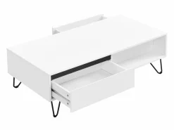 Outlet Vente-unique Mesa de centro con 2 cajones y 2 estantes de MDF y acero - y negro - ABUJA Blanco