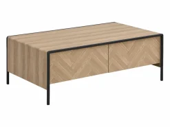 Outlet Mesa de centro con 2 cajones de MDF y acero - Natural claro y Negro - TUMACO Mesa De Centro