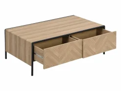 Outlet Mesa de centro con 2 cajones de MDF y acero - Natural claro y Negro - TUMACO Mesa De Centro