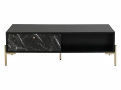 New Vente-unique Mesa de centro con 2 cajones y 2 estantes de MDF - Efecto mármol y dorado - CIEMILA Negro