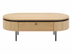 New Mesa de centro con 2 cajones chapado en roble y metal - Natural claro y Negro - CARDIONA Mesa De Centro