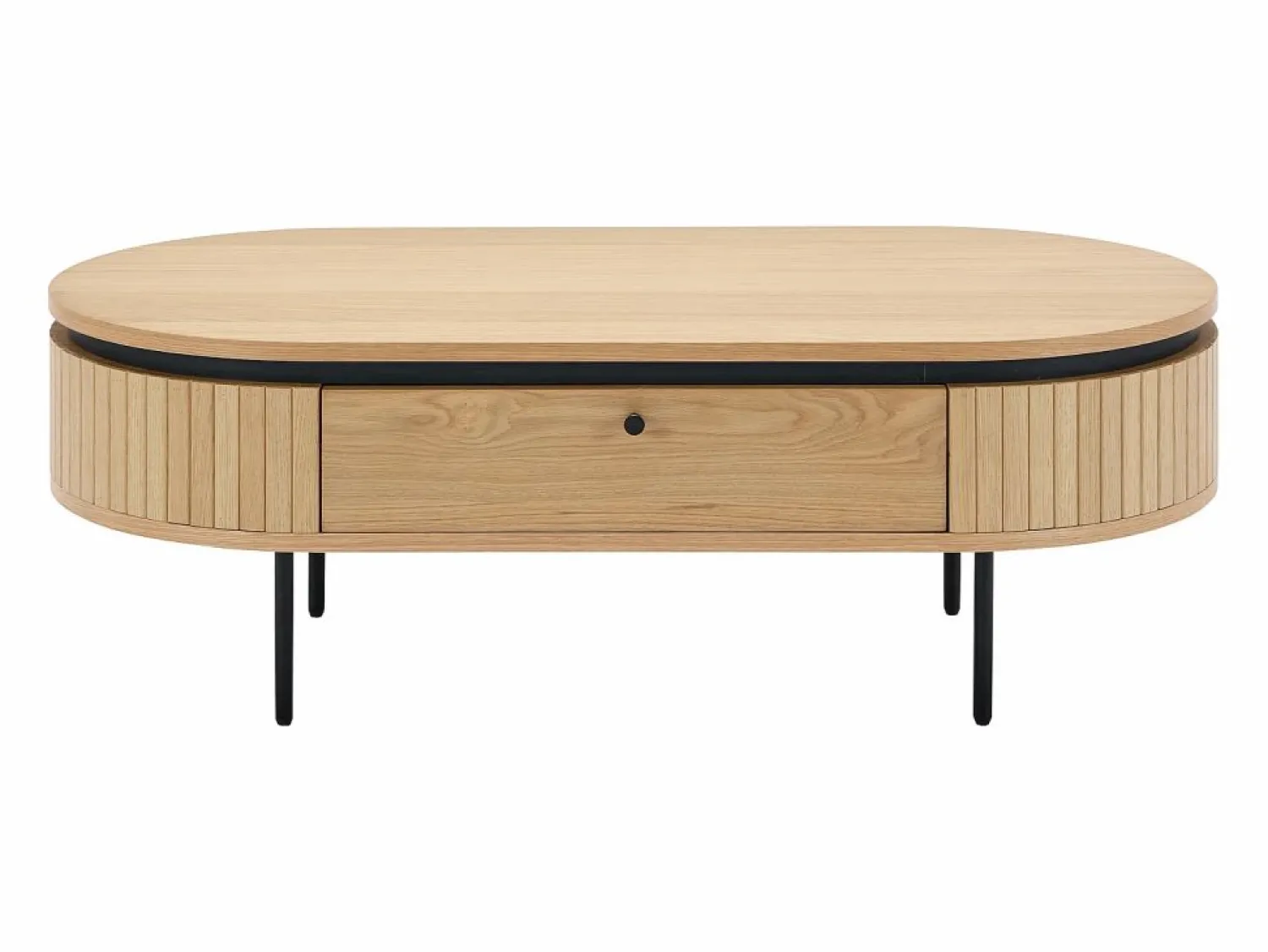 New Mesa de centro con 2 cajones chapado en roble y metal - Natural claro y Negro - CARDIONA Mesa De Centro