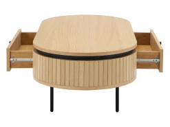 New Mesa de centro con 2 cajones chapado en roble y metal - Natural claro y Negro - CARDIONA Mesa De Centro