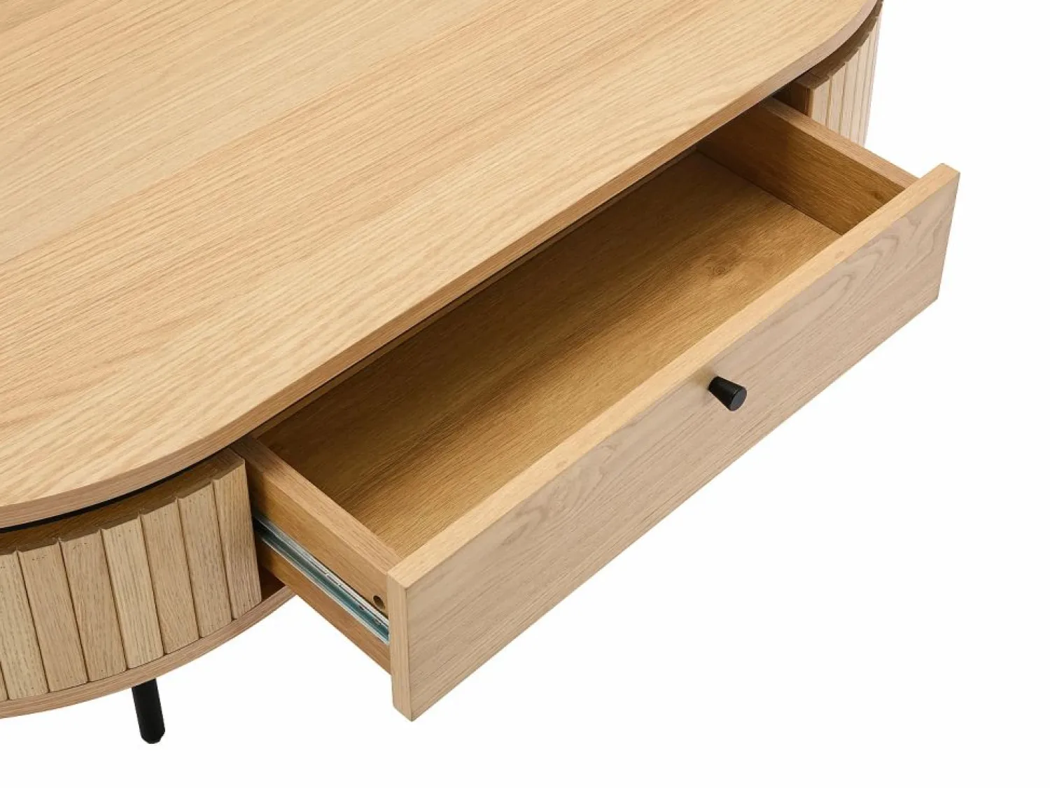 New Mesa de centro con 2 cajones chapado en roble y metal - Natural claro y Negro - CARDIONA Mesa De Centro