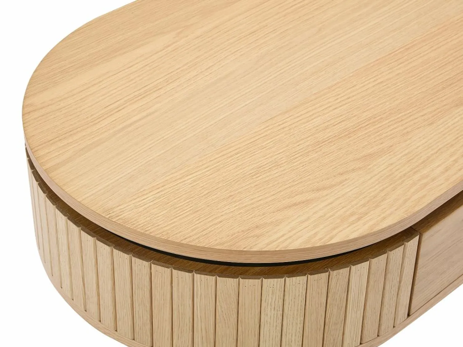 New Mesa de centro con 2 cajones chapado en roble y metal - Natural claro y Negro - CARDIONA Mesa De Centro