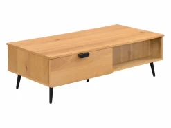 Best Mesa de centro con 2 cajones y 2 estantes chapado en roble y acero - Natural y Negro - SINOLO Mesa De Centro