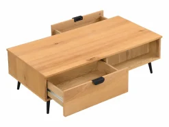 Best Mesa de centro con 2 cajones y 2 estantes chapado en roble y acero - Natural y Negro - SINOLO Mesa De Centro