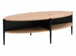 Vente-unique Mesa de centro con 4 estantes de MDF y metal - Natural claro y Negro - EVARO