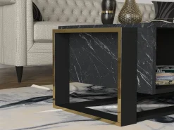 Best Mesa de centro con 1 estante - Efecto mármol y dorado - COMEBI Mesa De Centro