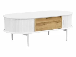 Vente-unique Mesa de centro con 2 puertas correderas y 1 cajón de MDF - Natural y blanco - VELURANI