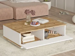 Hot Mesa de centro con 2 puertas - Natural y Blanco - LOTULA Mesa De Centro