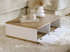 Hot Mesa de centro con 2 puertas - Natural y Blanco - LOTULA Mesa De Centro