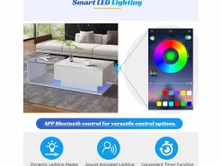 ModernLuxe Mesa de centro con iluminación LED - con tapa de cristal y cajones -