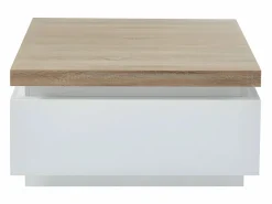Clearance Vente-unique Mesa de centro con LEDs - 2 cajones - MDF lacado - Blanco y roble. HALO II Color natural claro / Blanco