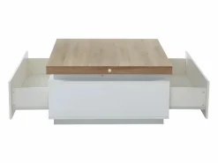 Clearance Vente-unique Mesa de centro con LEDs - 2 cajones - MDF lacado - Blanco y roble. HALO II Color natural claro / Blanco
