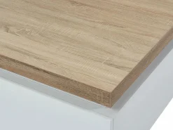 Clearance Vente-unique Mesa de centro con LEDs - 2 cajones - MDF lacado - Blanco y roble. HALO II Color natural claro / Blanco