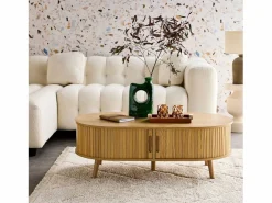 Sale Sweeek Mesa de centro con puertas correderas y efecto madera natural Color natural claro