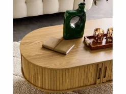 Sale Sweeek Mesa de centro con puertas correderas y efecto madera natural Color natural claro