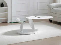 Maison Céphy Mesa de centro con tableros pivotantes de cerámica, vidrio templado y metal - Blanco - MANEYA