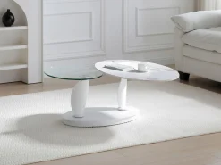 Maison Céphy Mesa de centro con tableros pivotantes de cerámica, vidrio templado y metal - Blanco - MANEYA