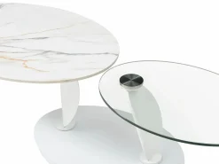 Maison Céphy Mesa de centro con tableros pivotantes de cerámica, vidrio templado y metal - Blanco - MANEYA