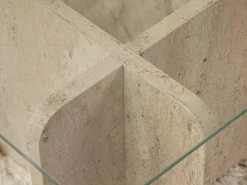 Mesa de centro de cristal templado - Efecto travertino beige y transparente - AZRA Mesa De Centro