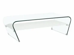 Sale Mesa de centro de cristal templado blanco KELLY - Barato Mesa De Centro
