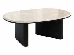 Sale Mesa de centro de mármol y chapado de roble - Beige y negro - CORMINA Mesa De Centro