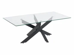Vente-unique Mesa de centro de vidrio templado y metal negro - Transparente - COSIMA