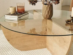 Vente-unique Mesa de centro de vidrio templado AYSUN - Natural, transparente y transparente