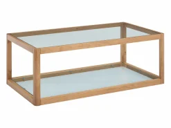 Vente-unique Mesa de centro de vidrio templado y roble - Transparente y Natural - ZUNARIL