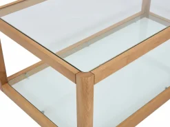 Vente-unique Mesa de centro de vidrio templado y roble - Transparente y Natural - ZUNARIL