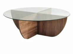 Online Vente-unique Mesa de centro de vidrio templado AYSUN - Natural oscuro y transparente Transparente / Color natural oscuro