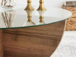 Online Vente-unique Mesa de centro de vidrio templado AYSUN - Natural oscuro y transparente Transparente / Color natural oscuro