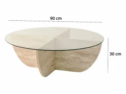 Vente-unique Mesa de centro de vidrio templado - Efecto travertino y transparente - AYSUN Transparente / Beige