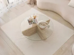 Vente-unique Mesa de centro de vidrio templado - Efecto travertino y transparente - AYSUN Transparente / Beige