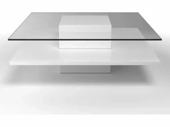 Discount Vente-unique Mesa de centro ISANIA - Cristal templado y MDF blanco Transparente / Blanco