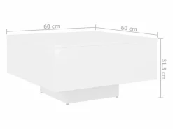 Clicnbuy Mesa de centro madera contrachapada 60x60x31,5 cm Blanco