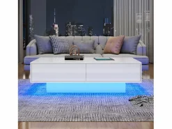 Hot Mesa de centro moderna brillante con 2 cajones - 115 x 55 x 34 cm - LED - Tablero de partículas - Mesa De Centro