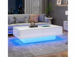 Hot Mesa de centro moderna brillante con 2 cajones - 115 x 55 x 34 cm - LED - Tablero de partículas - Mesa De Centro