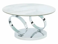 Maison Céphy Mesa de centro modular de vidrio templado, cerámica y metal - Efecto mármol blanco - JOLINE