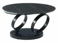 Best Mesa de centro modular de vidrio templado, cerámica y metal - Efecto mármol negro - JOLINE Mesa De Centro