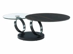 Best Mesa de centro modular de vidrio templado, cerámica y metal - Efecto mármol negro - JOLINE Mesa De Centro