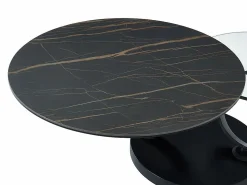 Best Mesa de centro modular de vidrio templado, cerámica y metal - Efecto mármol negro - JOLINE Mesa De Centro