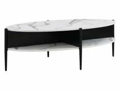 Outlet Vente-unique Mesa de centro ovalada con 4 estantes de MDF y metal - Efecto mármol blanco y negro - EVARO Negro / Blanco